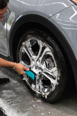 Detail Factory chemical-resistant bristles safe on wheel surfaces and exterior surfaces.