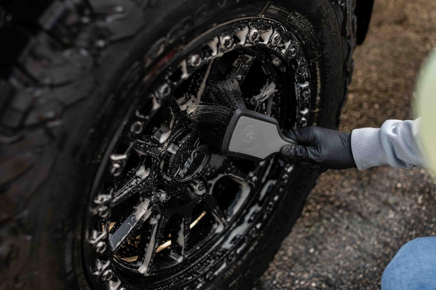 Detail Factory ProGrip Wheel Face Brush focusing on surface coverage during cleaning