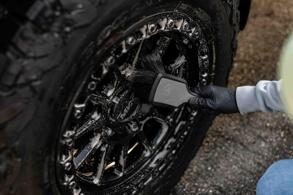 Detail Factory ProGrip Wheel Face Brush focusing on surface coverage during cleaning