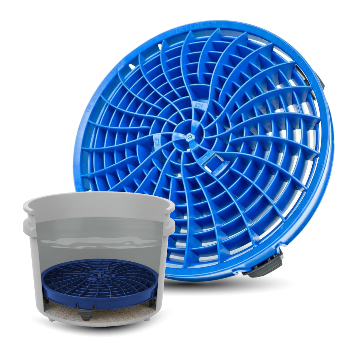 Detail Guardz Dirt Lock bucket filter in action trapping debris for cleaner wash water
