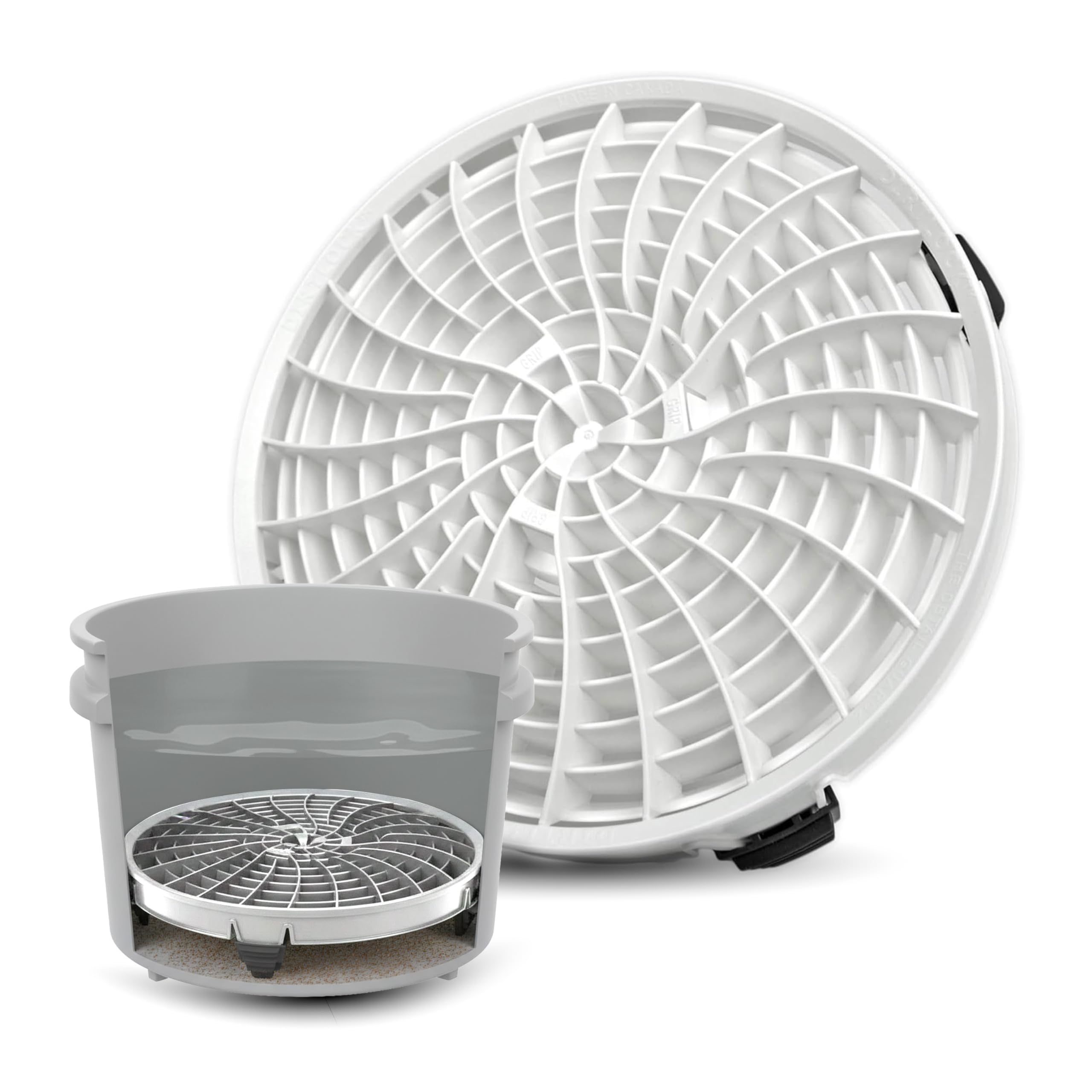 DETAIL GUARDZ Dirt Lock insert with bottom channels trapping debris for cleaner wash water.