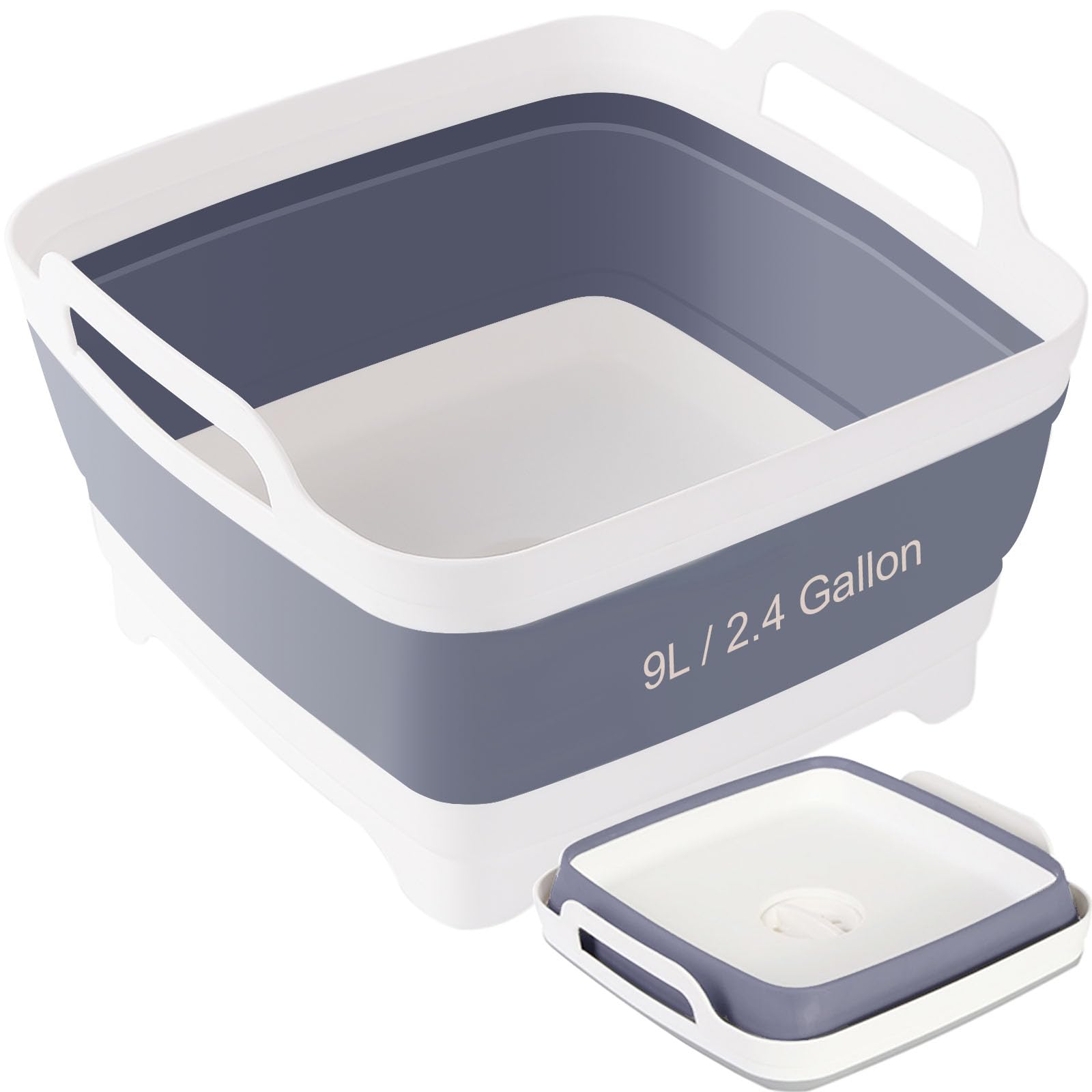Detsuk collapsible basin in use on a compact kitchen, saving counter space.