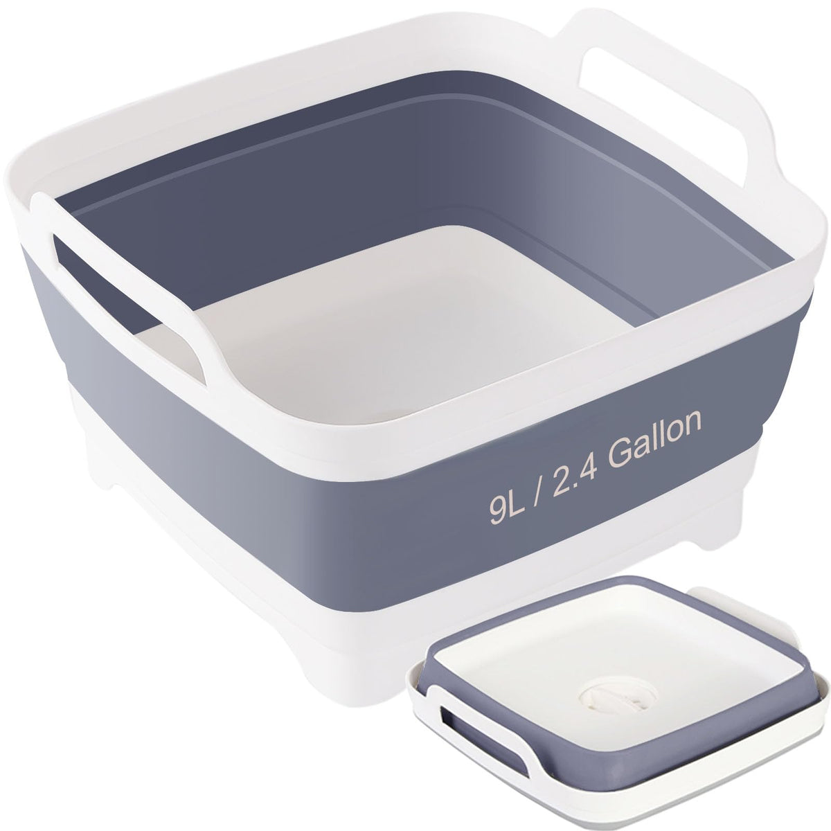 Detsuk collapsible basin in use on a compact kitchen, saving counter space.