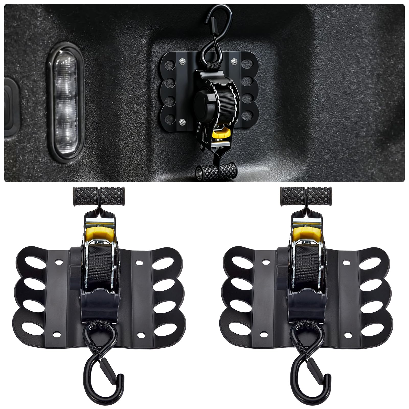 DETYI retractable strap front view showing secure F-150 mounting for cargo