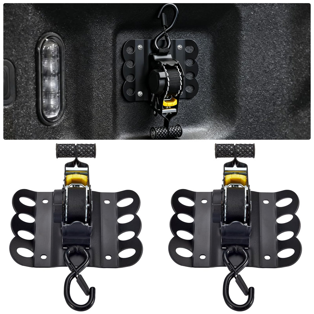 DETYI retractable strap front view showing secure F-150 mounting for cargo
