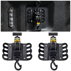 DETYI retractable strap front view showing secure F-150 mounting for cargo