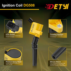 DETYI DG508 coil boot close-up highlighting heat-resistant insulation for longer engine life.