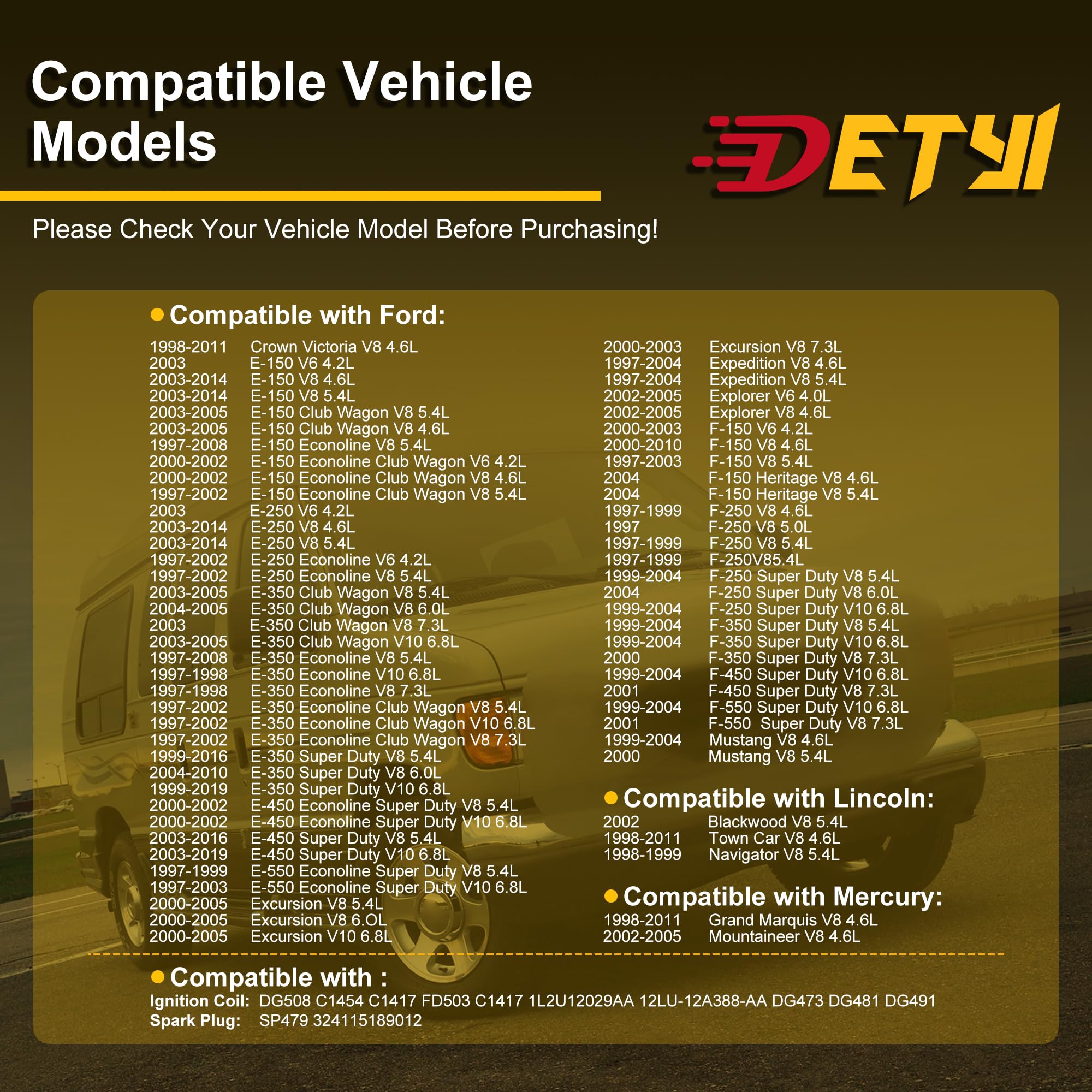 DETYI engine bay with full tune-up kit suitable for Ford V8 powertrains.