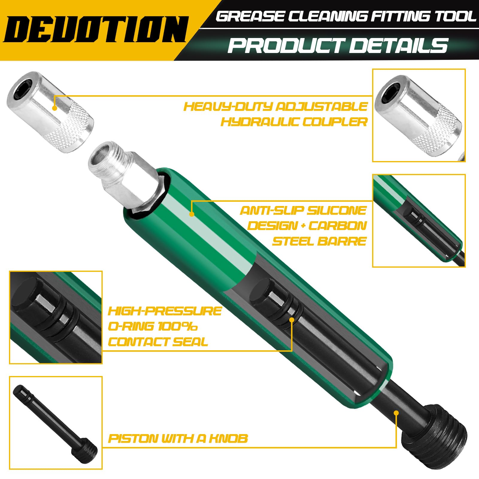 DEUOTION hollow piston with solvent assembly for grease removal