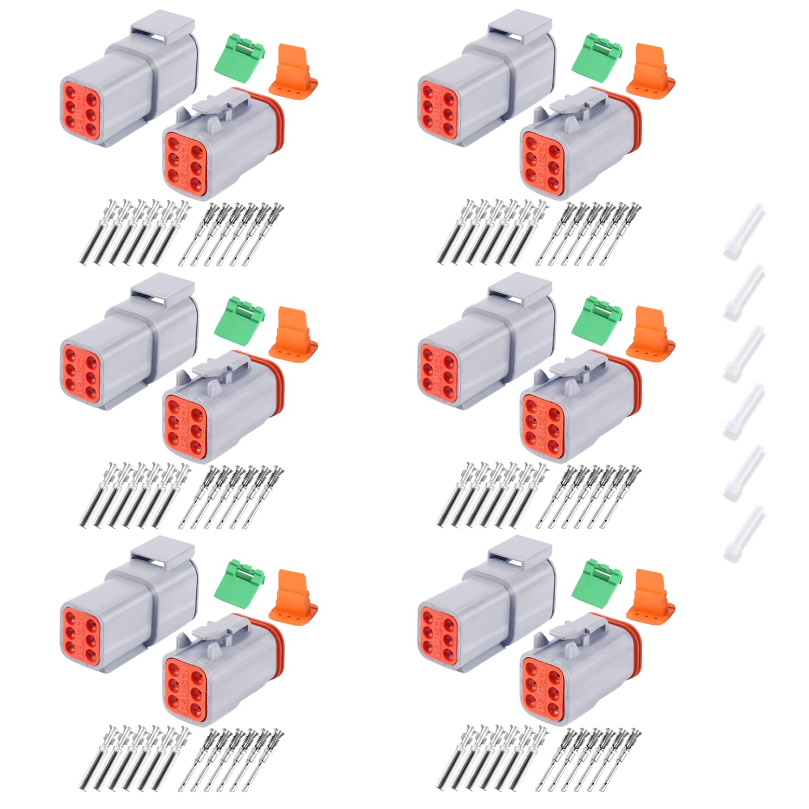 Deutusacc Deutsch DT Grey 6-pin connectors pack front view for versatile wiring projects.