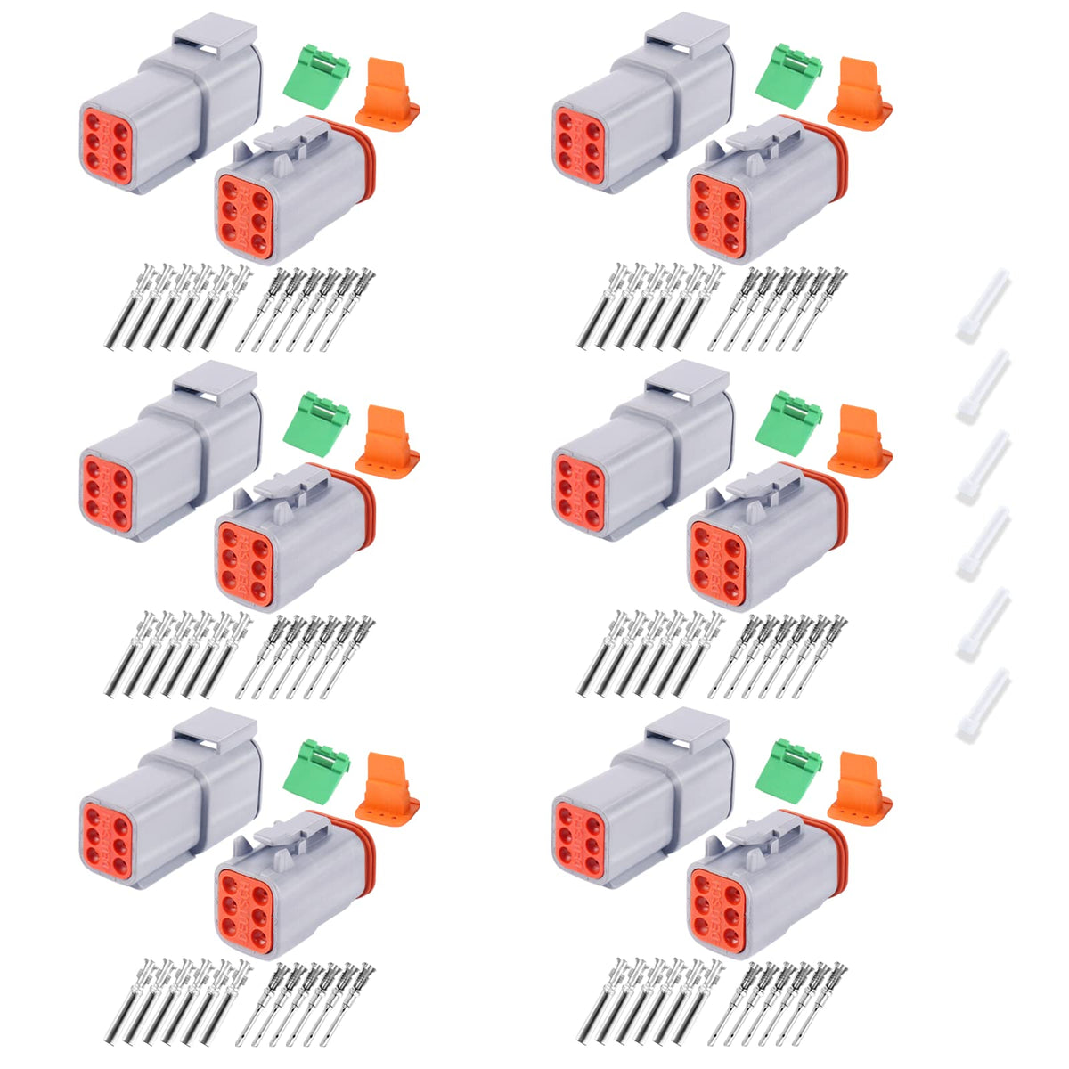 Deutusacc Deutsch DT Grey 6-pin connectors pack front view for versatile wiring projects.