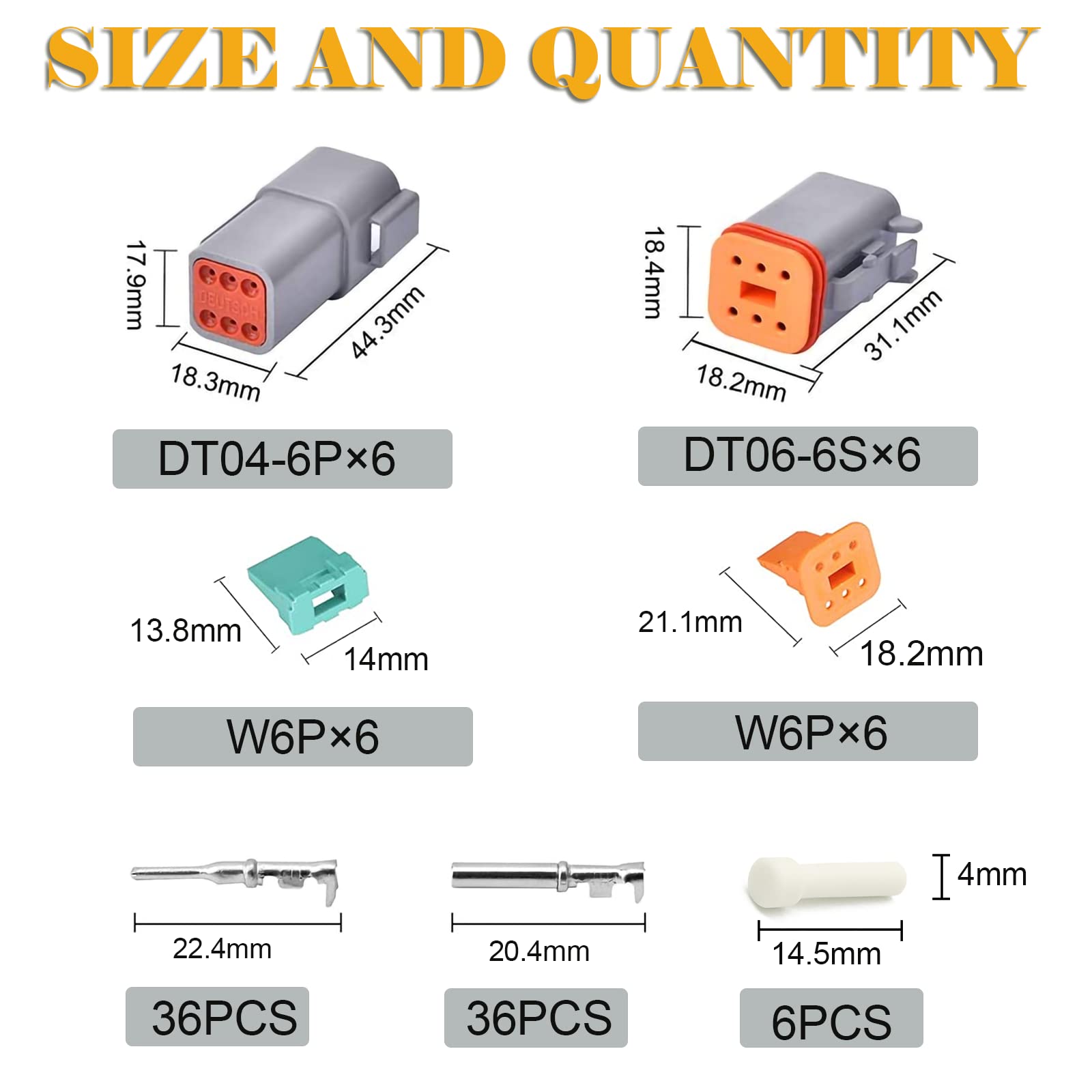Deutusacc Deutsch DT Grey 6-pin connectors pack side view highlighting durable nylon housing.