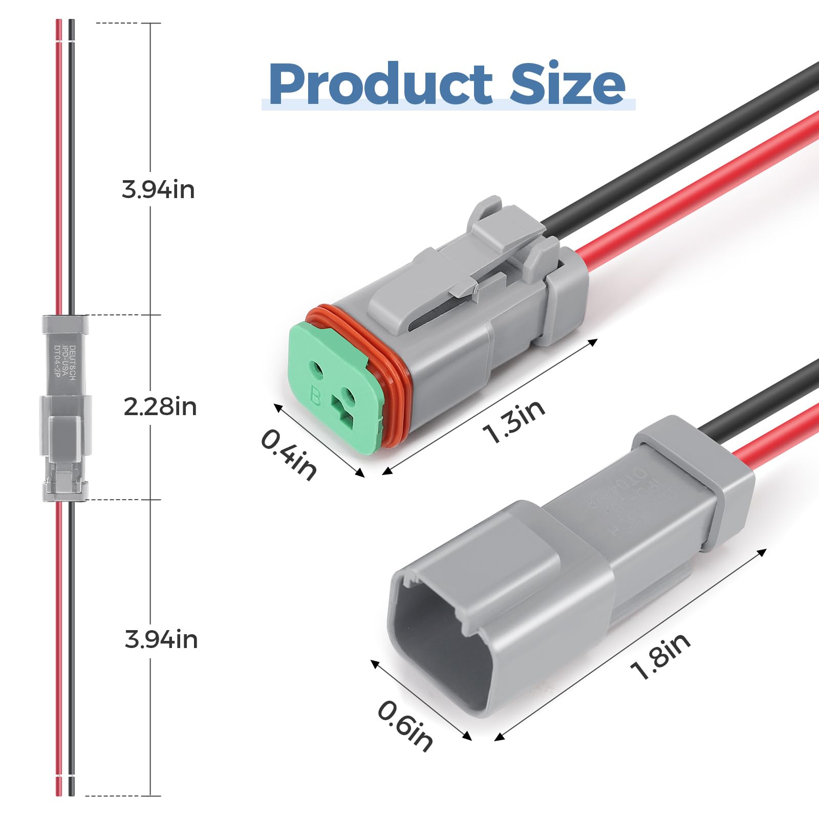 Deutusacc DT 2-pin grey male-female connectors for secure waterproof joins.