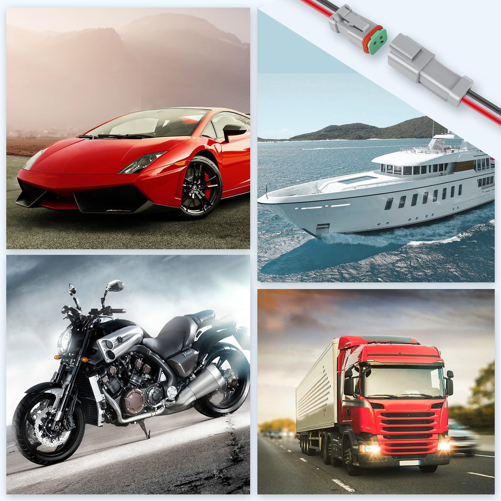Deutusacc DT compatible with LED work lights for cars, boats, and motorcycles.
