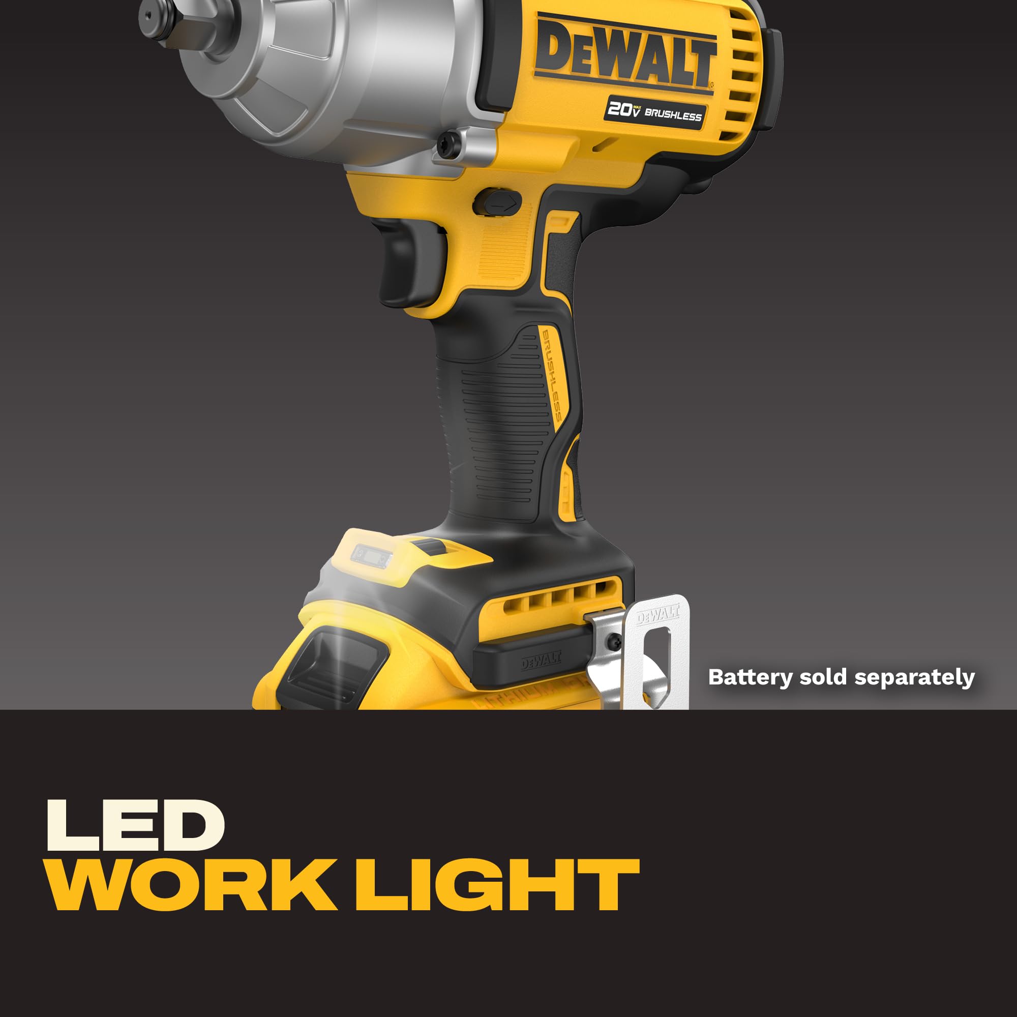 DEWALT on-tool LED light illuminated for better visibility in dark spaces