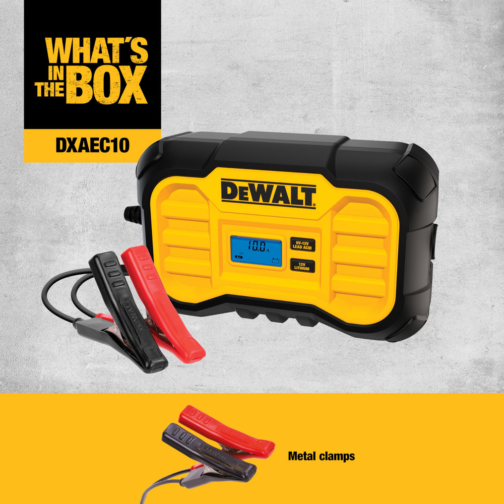 DeWalt DXAEC10 3-in-1 unit in action supports charging, maintenance, and trickle upkeep.