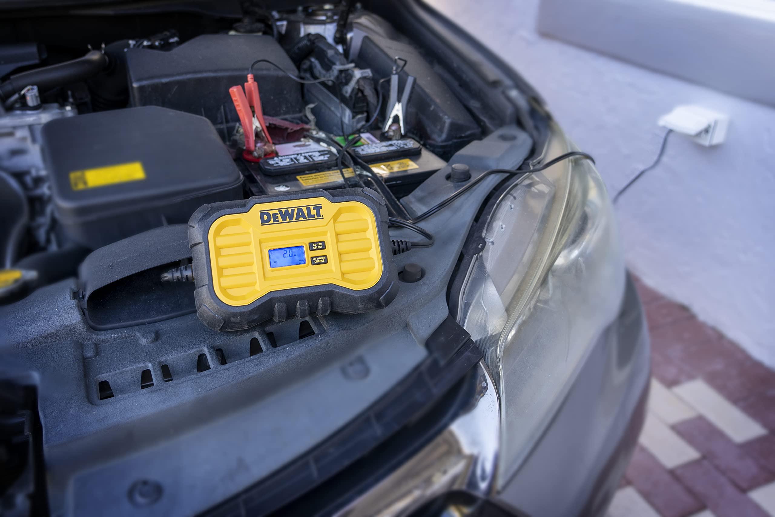DeWalt DXAEC10 in-use with easy-to-read LCD for fast status checks.