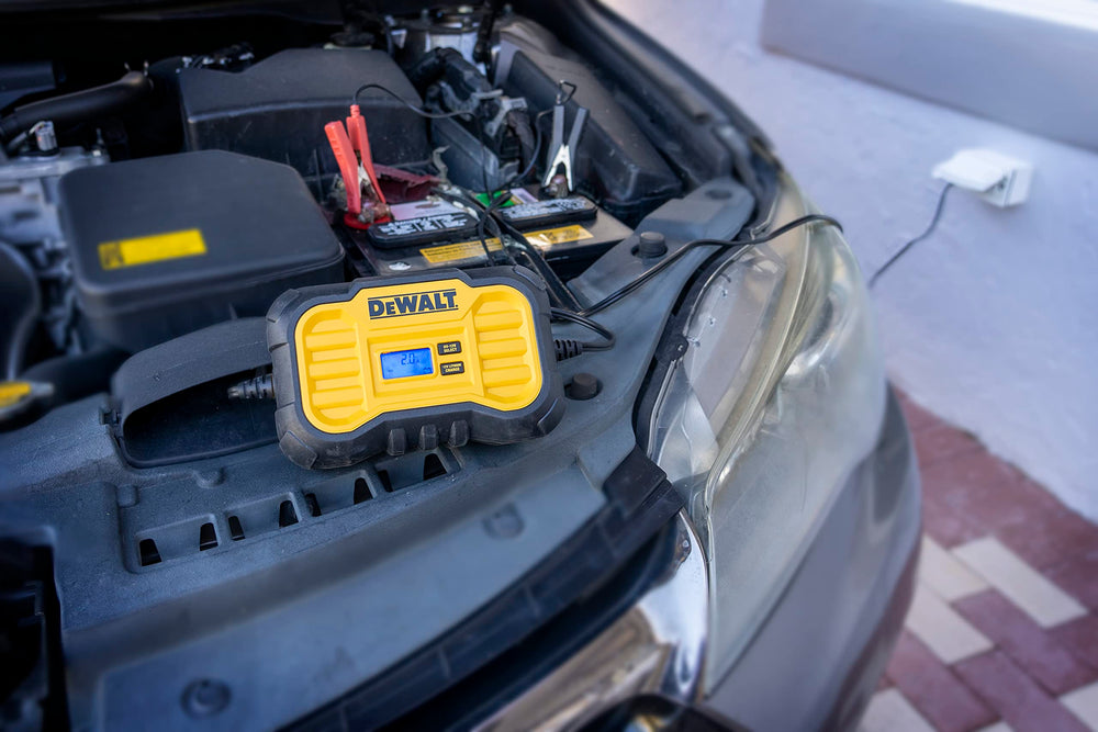 DeWalt DXAEC10 in-use with easy-to-read LCD for fast status checks.