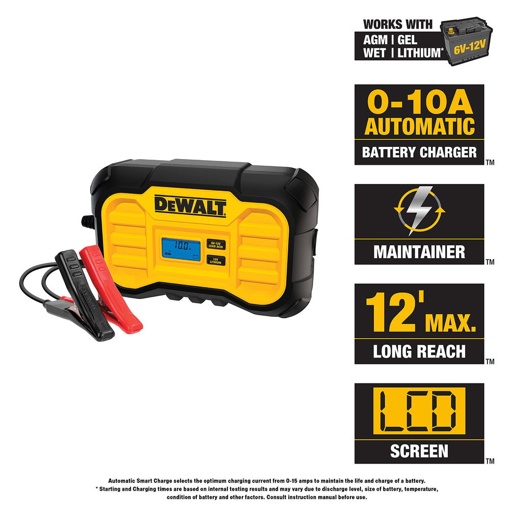 DeWalt DXAEC10 LCD display clearly shows charging status for quick checks.