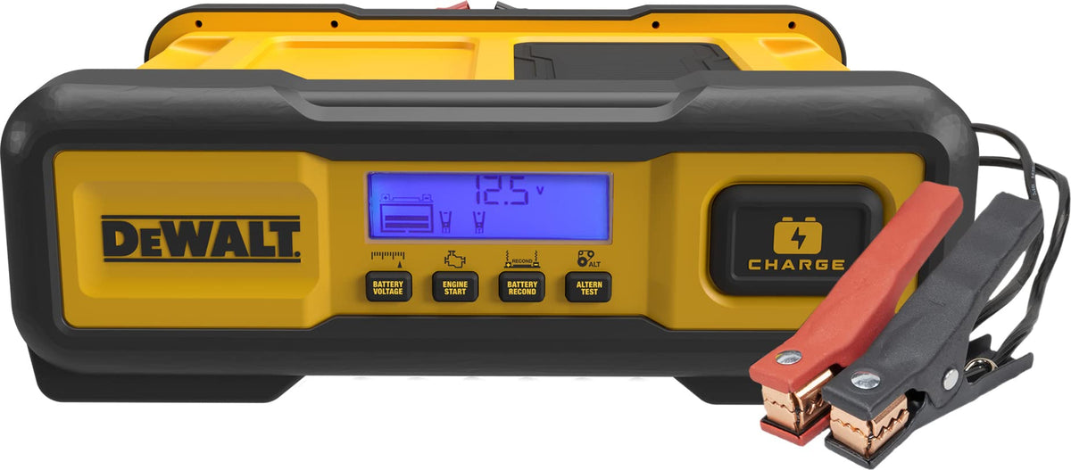 DeWalt DXAEC100 charger in action delivering high-amperage charging for 12V batteries.