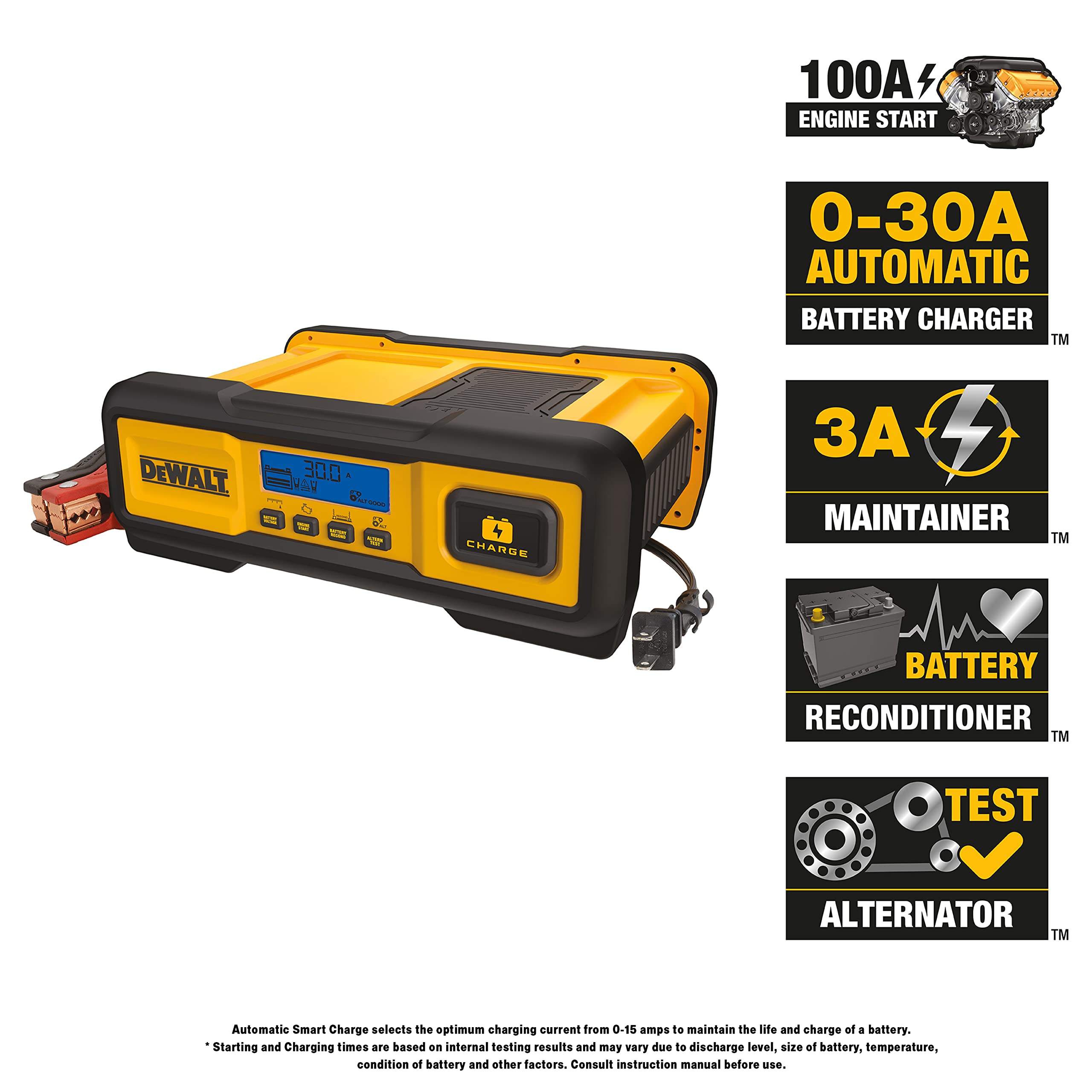 DeWalt DXAEC100 LCD display clearly shows charging status.