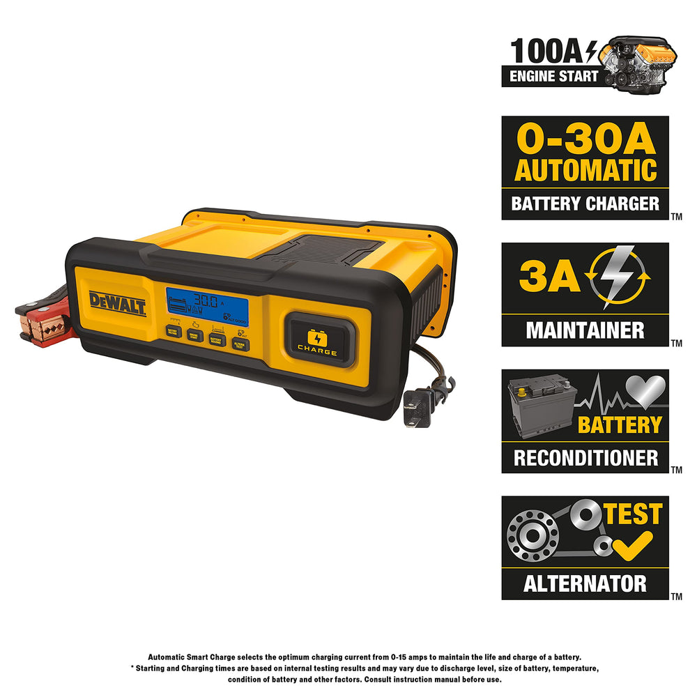 DeWalt DXAEC100 LCD display clearly shows charging status.