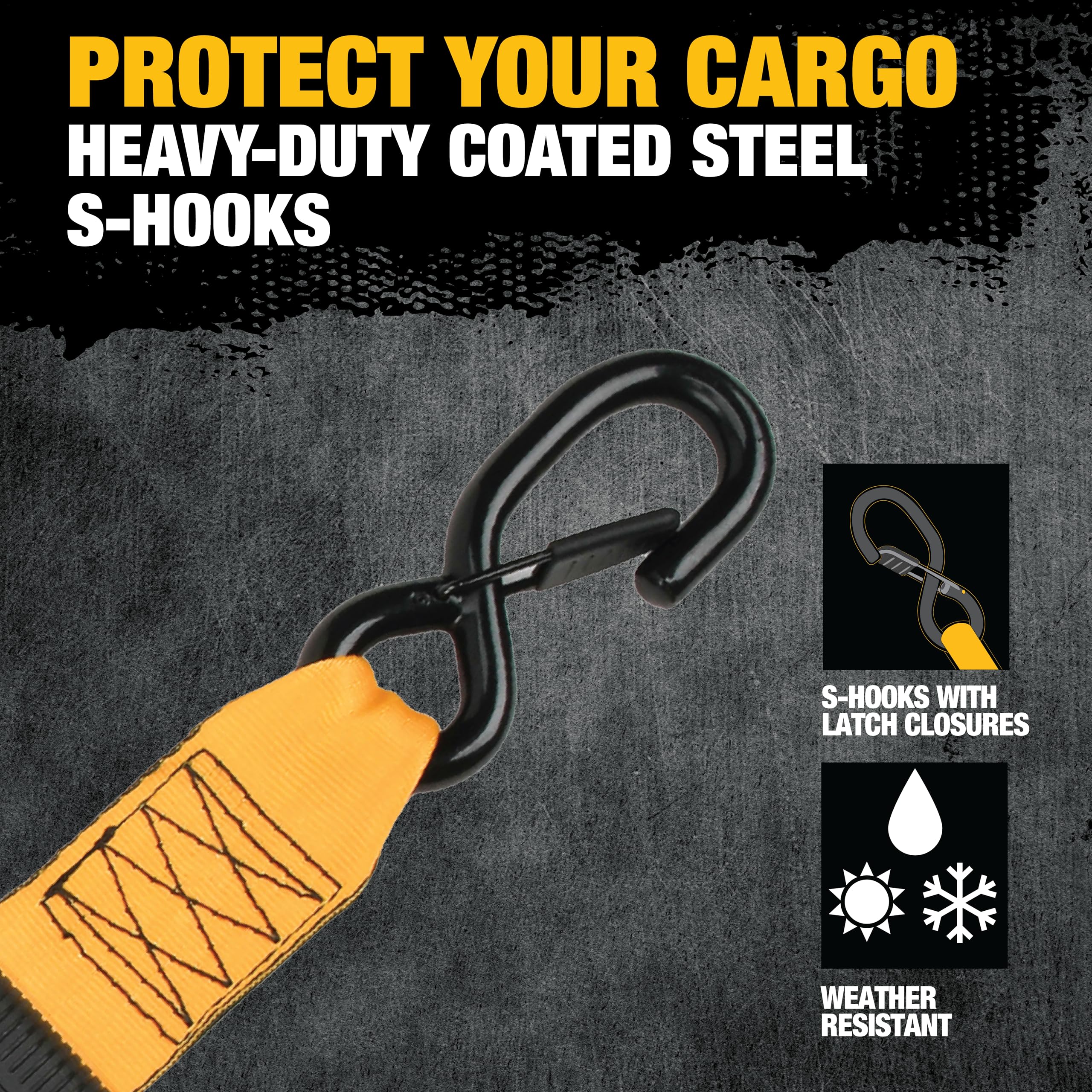 DEWALT DXBC9002 high-visibility straps meet WSTDA standards for instant securing.
