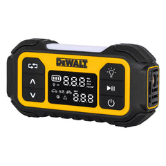 DEWALT front view of compact inflator showing controls and benefits