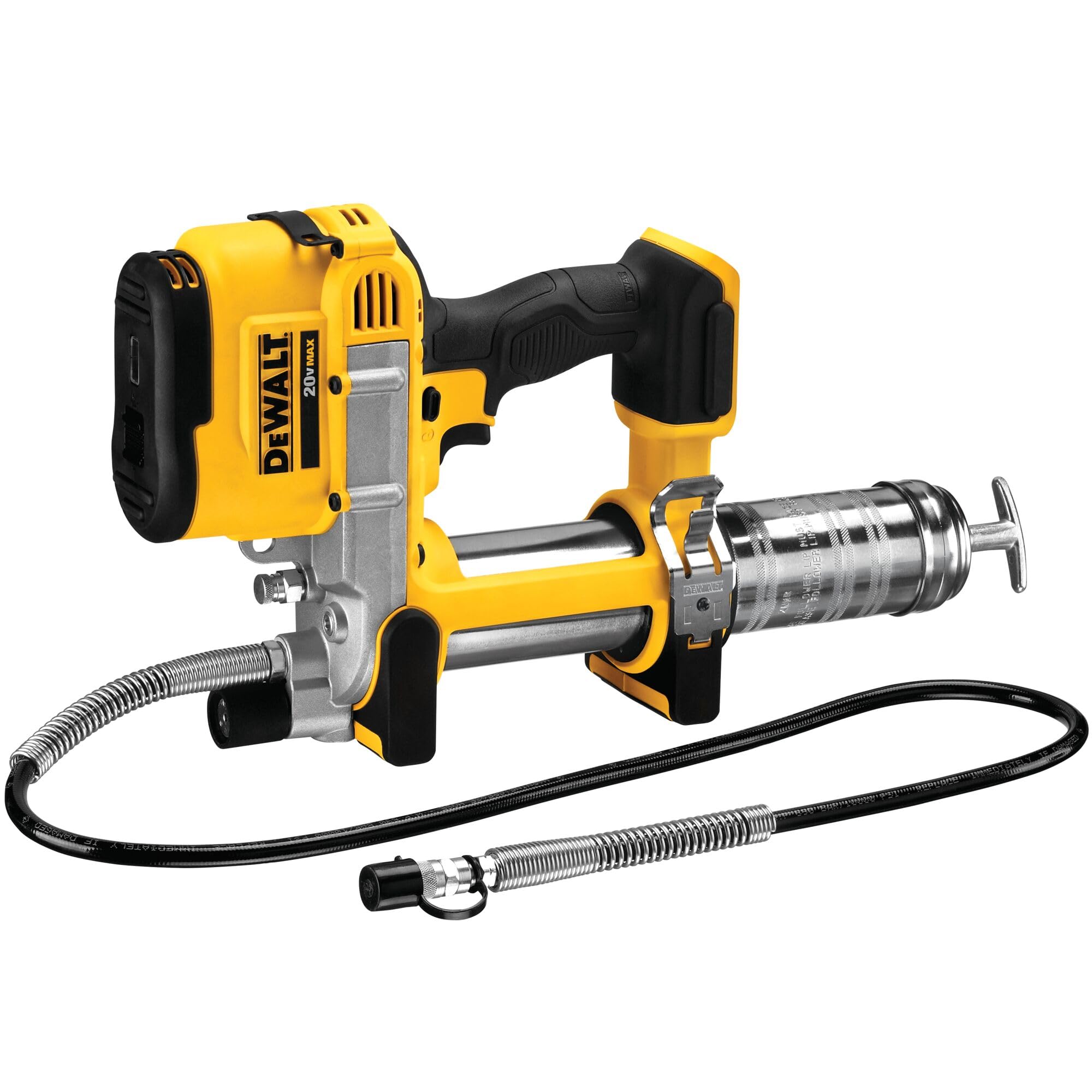 DEWALT grease gun 20V Max highlights cordless power for tough lubrication tasks.
