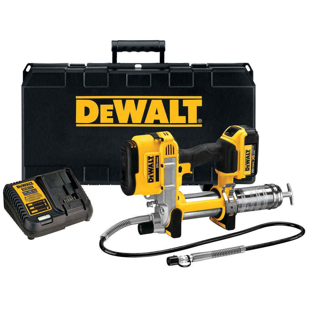 DEWALT grease gun kit package enables quick, cordless lubrication.