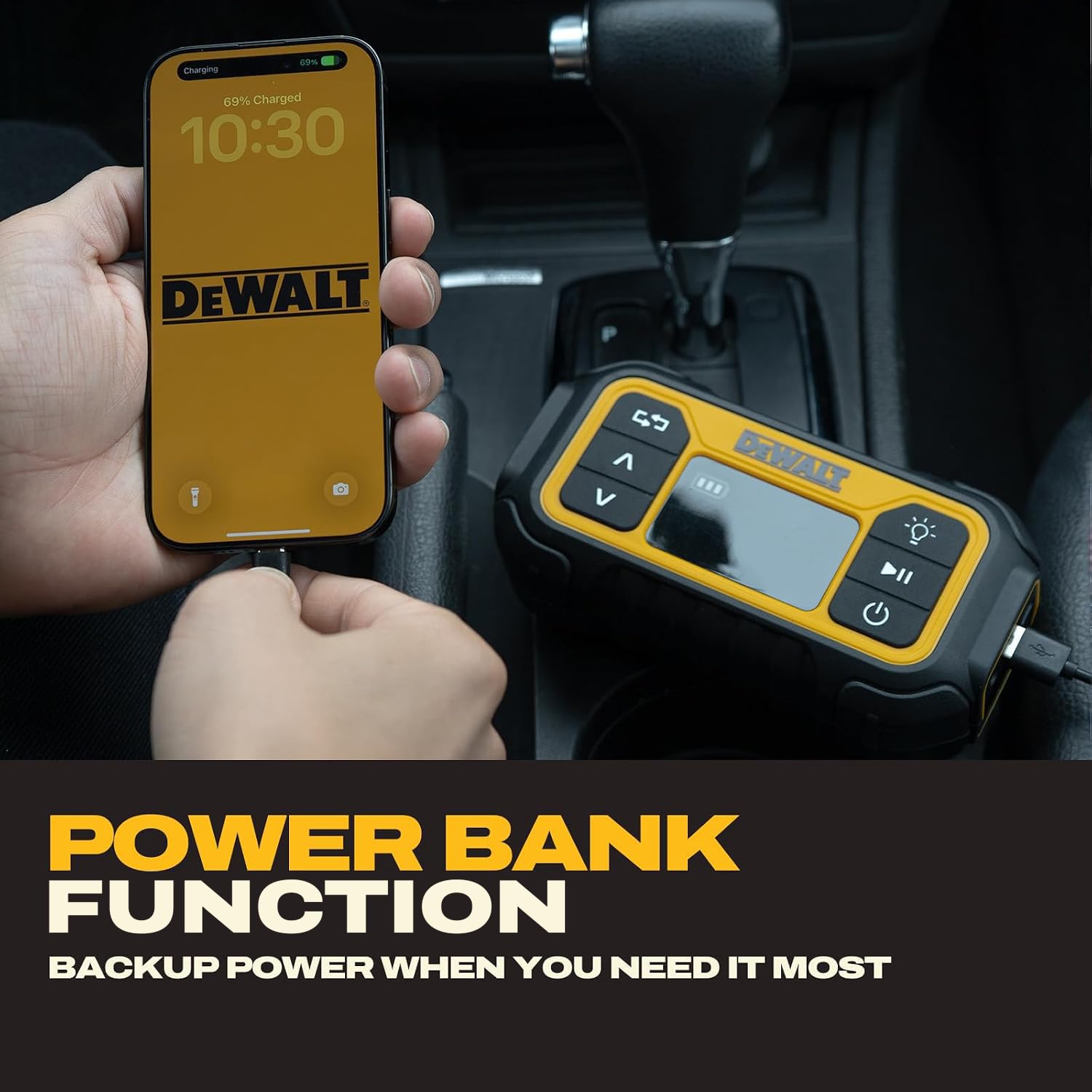 DEWALT inflating bicycle tire illustrating fast portable inflation benefit