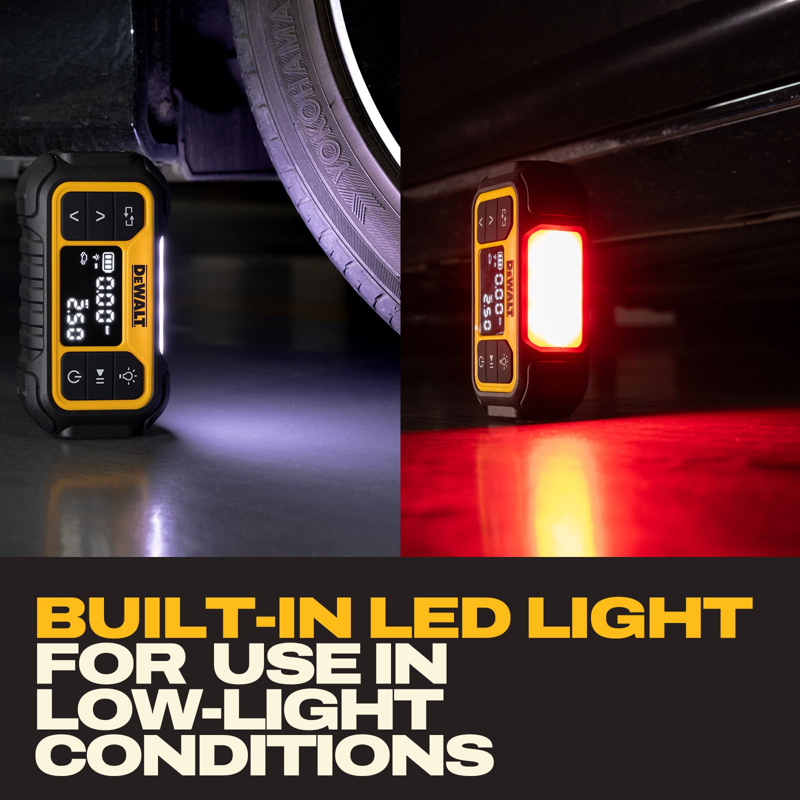 DEWALT LED light illuminating valve for safe low-light use