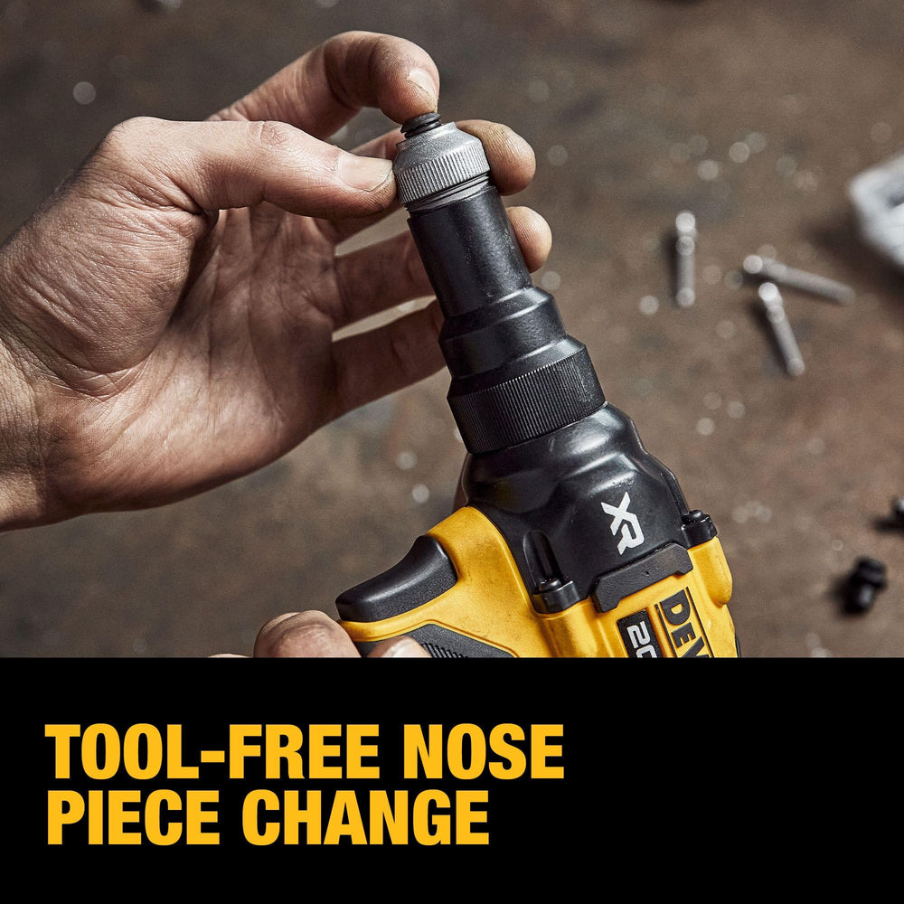 DEWALT 0.98 inch stroke length enables efficient rivet fastening in tight spots