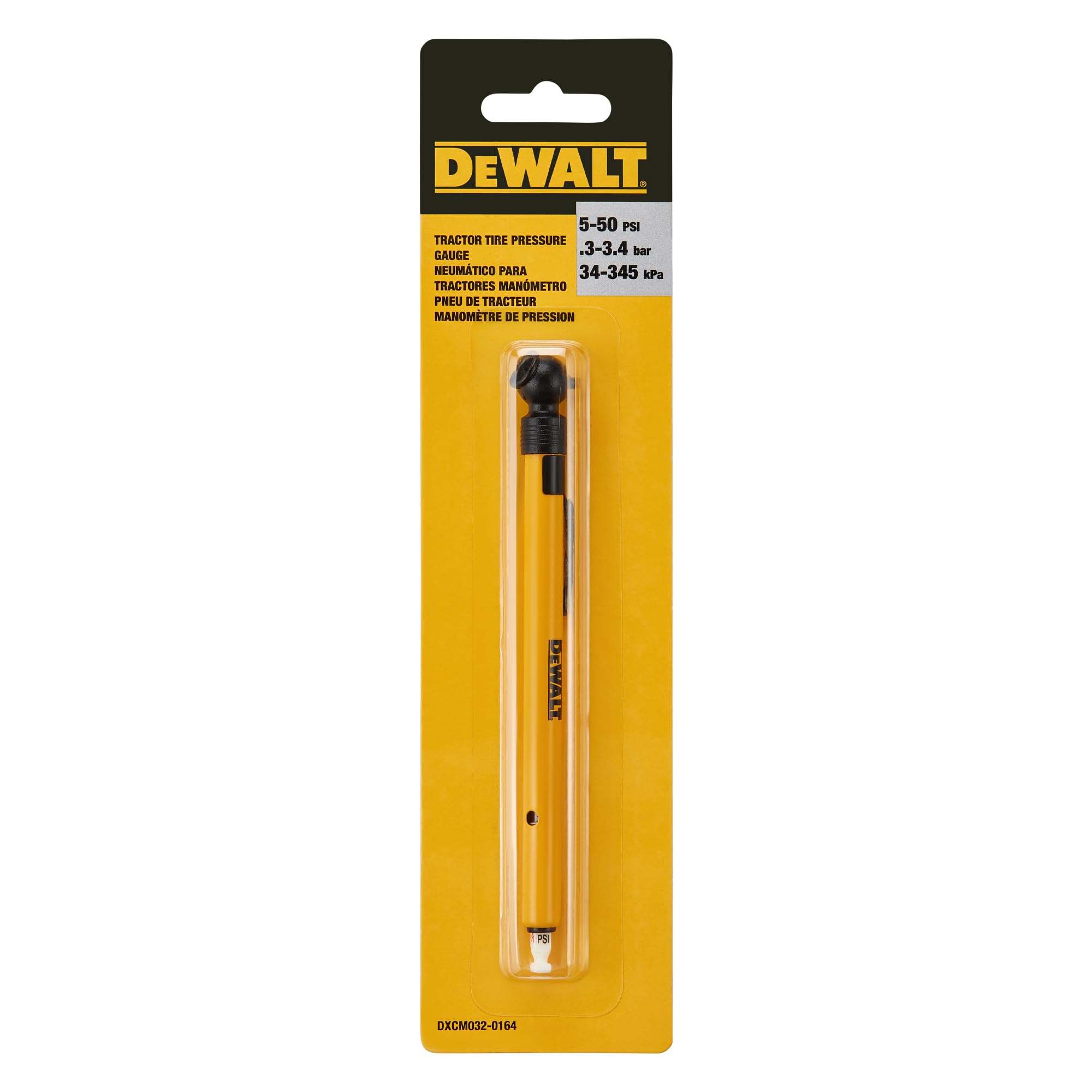 DEWALT tractor tire pressure gauge clip keeps it secure during busy farming days.