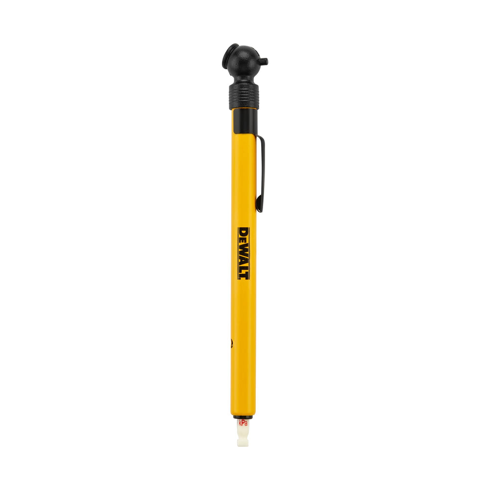 DEWALT tractor tire pressure gauge dial provides precise 5–50 psi readings for accurate tire checks.