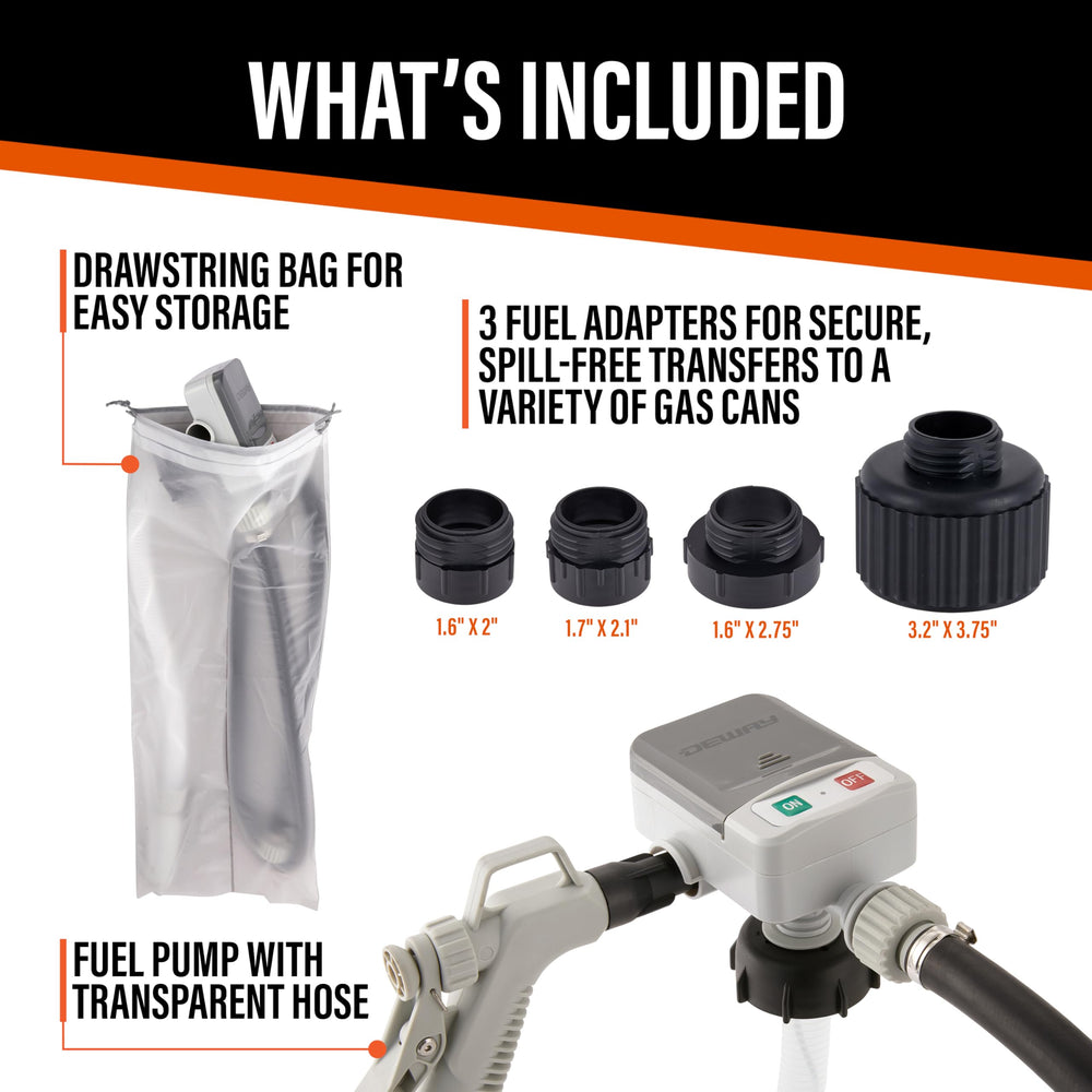 Deway fuel transfer pump battery-powered operation for portable use