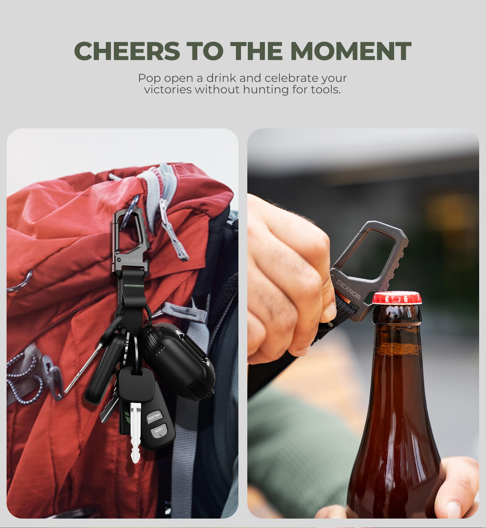Dexnor 10kg load-capacity secures keys and EDC gear.