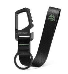 Dexnor heavy-duty carabiner lanyard close-up shows rugged build for everyday carry.