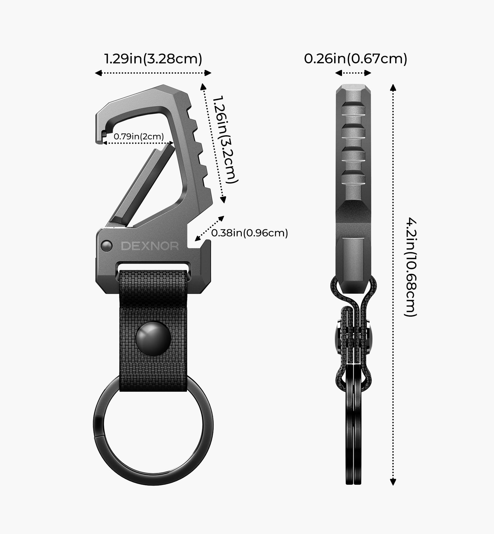 Dexnor robust load capacity clip handling multiple keys and gear with ease.