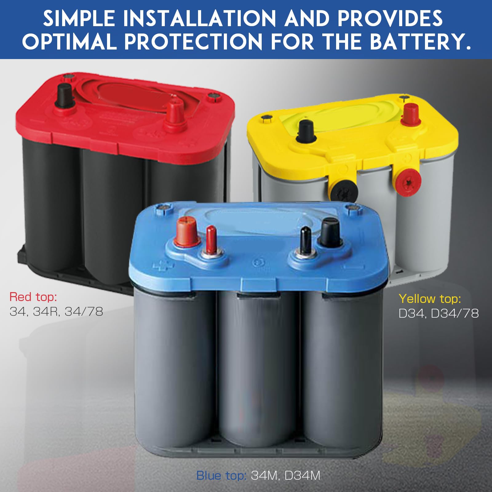 Dexonu compatible battery tray setup supports multiple Optima top sizes.