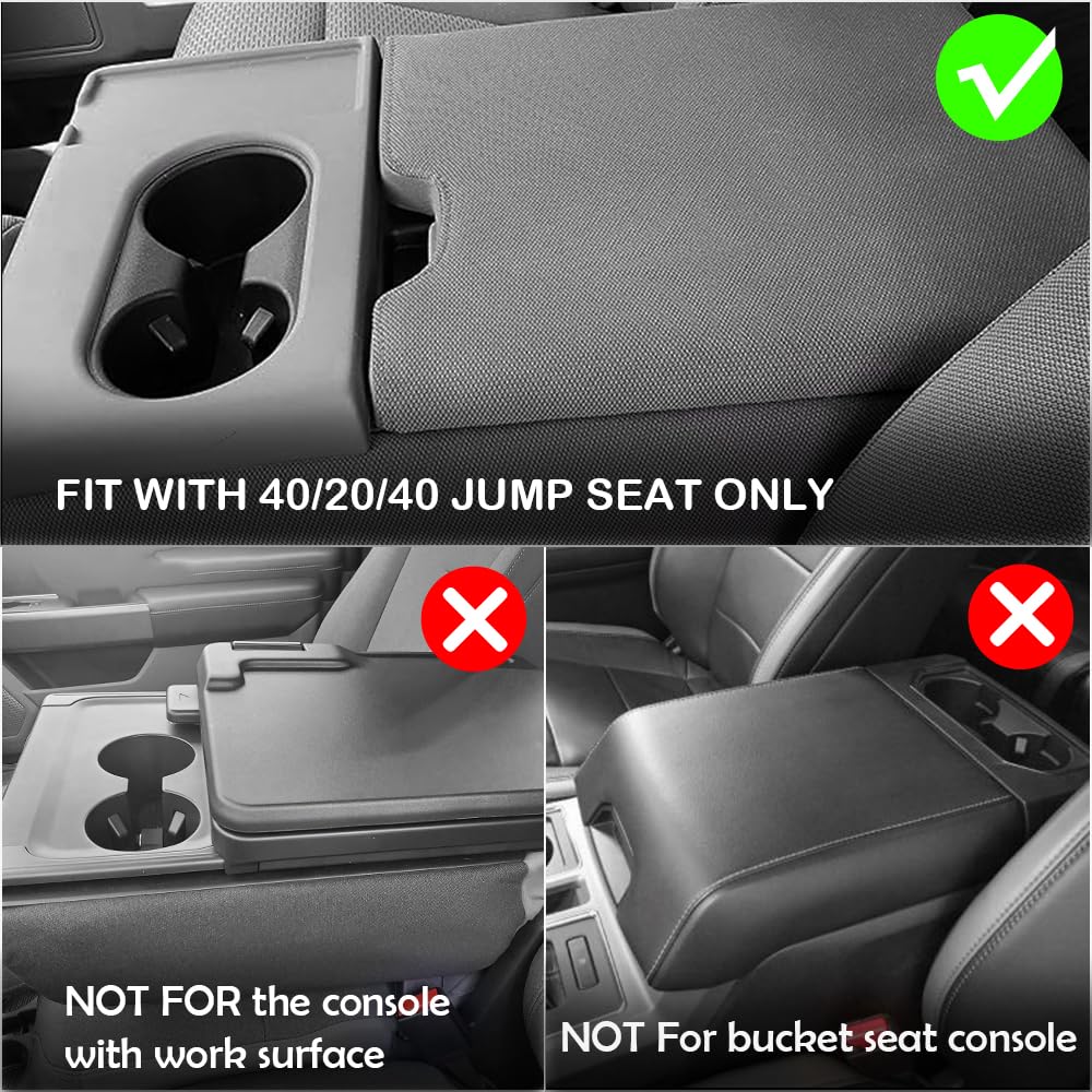 DEYTOP F-150 armrest cover side view demonstrates snug fit