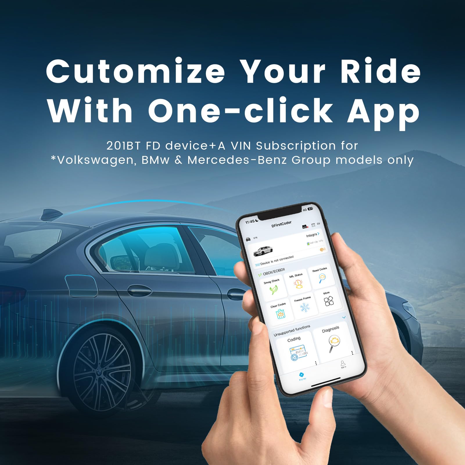 DFirst 201BTFD one-click coding enables personalized driving feature tweaks.