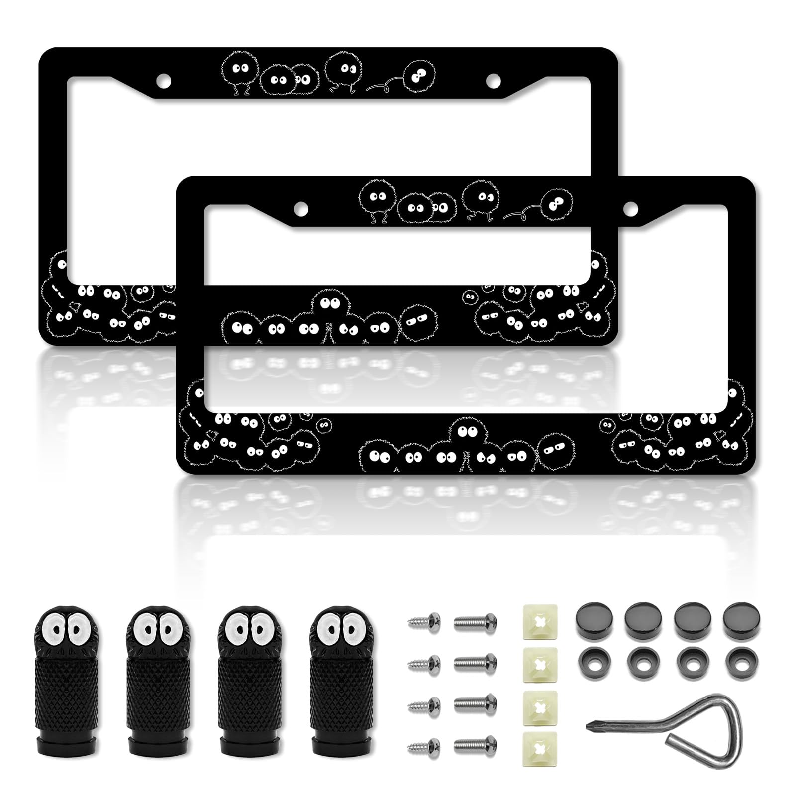 DGDRHZ anime soot sprites license plate frame front view, durable aluminum construction