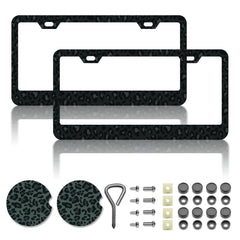 DGDRHZ black leopard license frame front view with bold style and durable aluminum