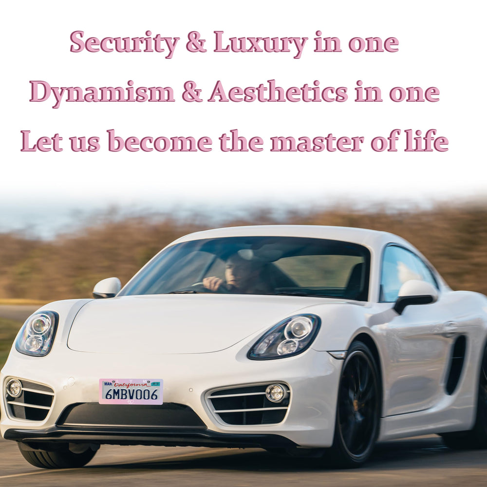 DGDRHZ pink license plate frame with coaster set enhances dashboard aesthetics.