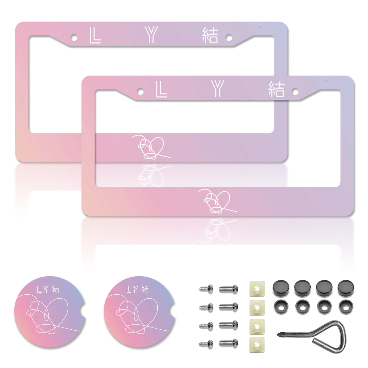 DGDRHZ pink license plate frame front view shows durable aluminum construction for long-lasting use.