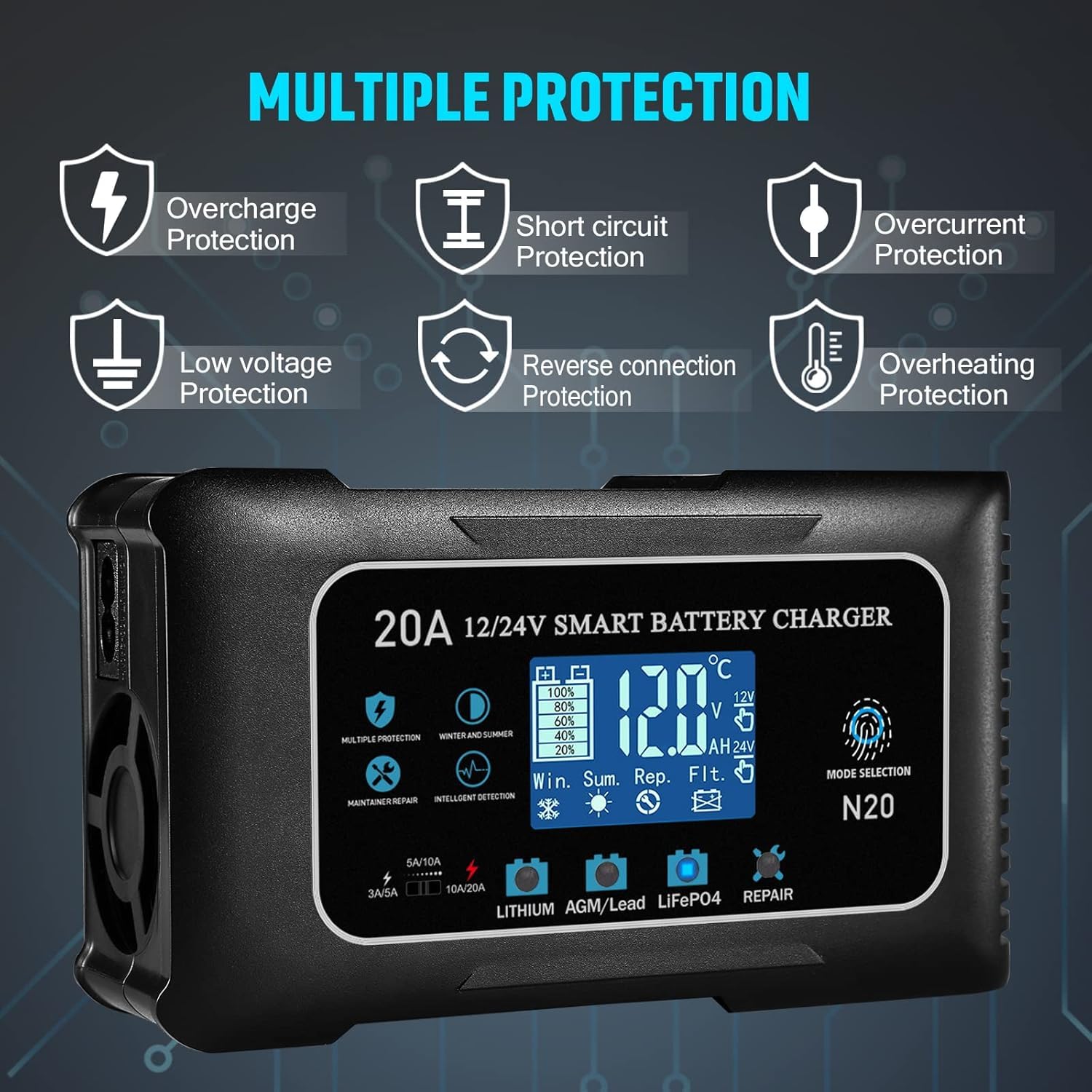 Dght Battery Charger back view emphasizes universal 100-240V input compatibility.