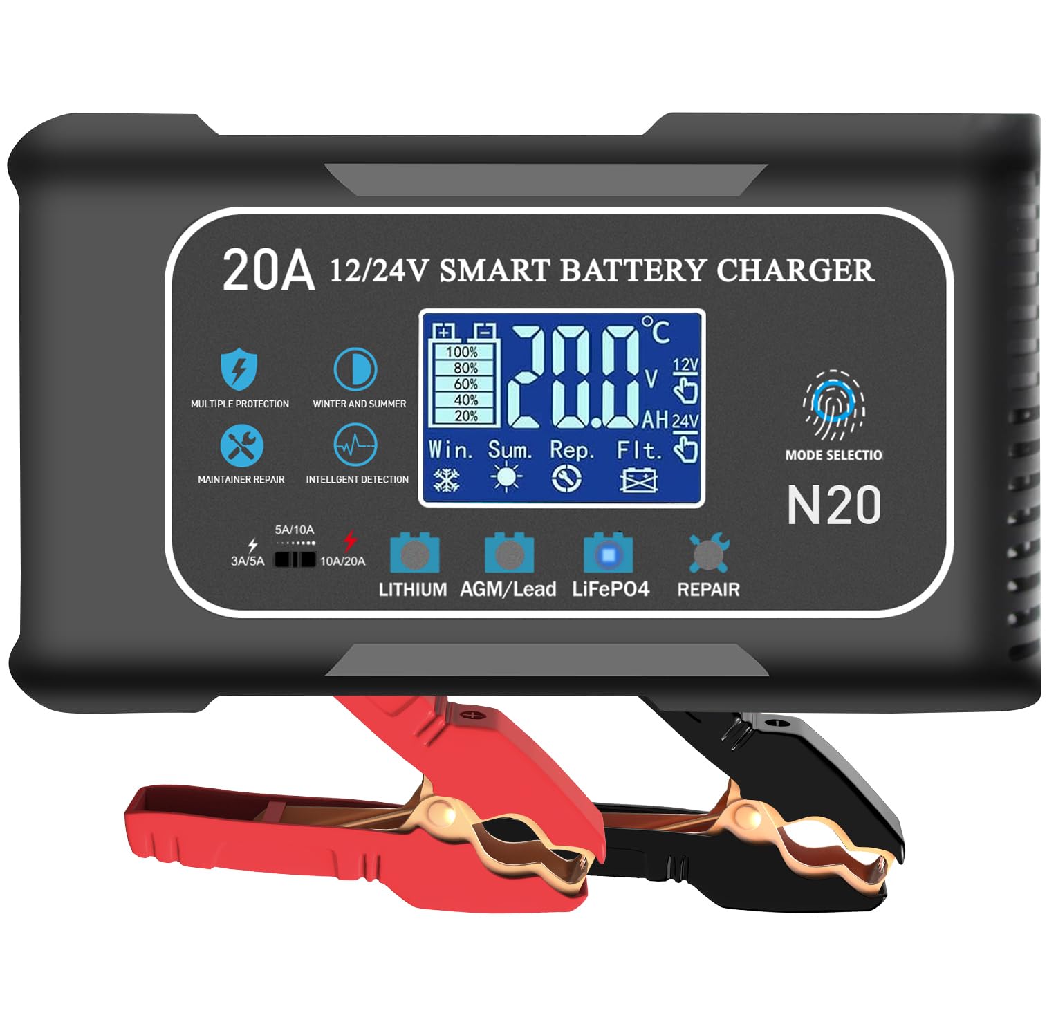 Dght Battery Charger front view shows easy plug-and-charge for cars and boats.