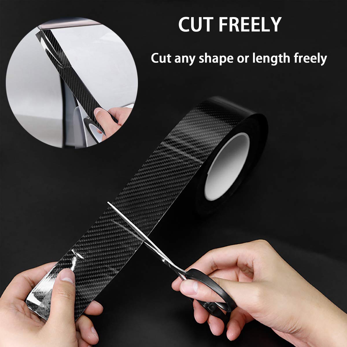 DGSL car door edge protector in carbon fiber wrap adds stylish durability.