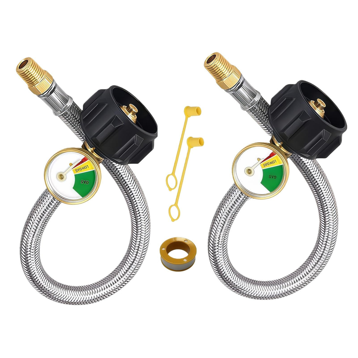 DGZMJJ 18-inch RV propane hose with gauge for quick level checks on the go.